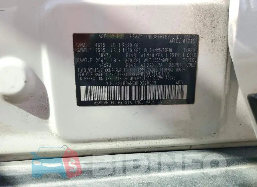 4S4BSANC8H3220939 Photo# 12