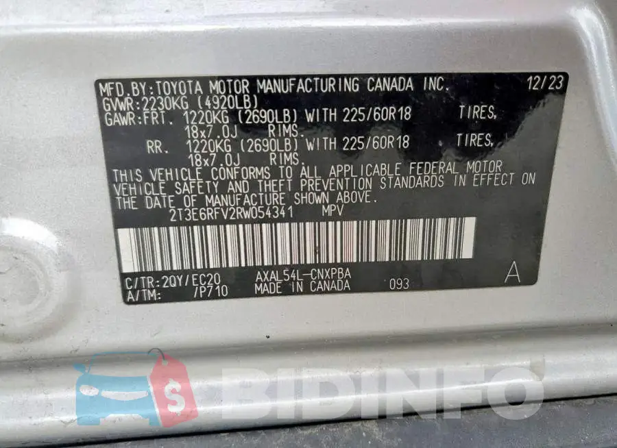2T3E6RFV2RW054341 Photo# 13