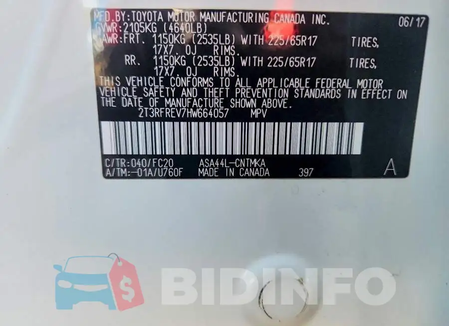 2T3RFREV7HW664057 Photo# 12