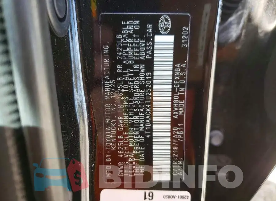 4T1DAACK4TU252019 Photo# 13