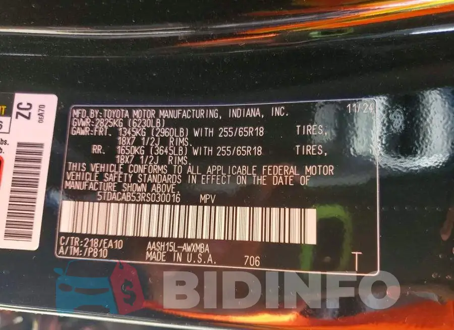 5TDACAB53RS030016 Photo# 13