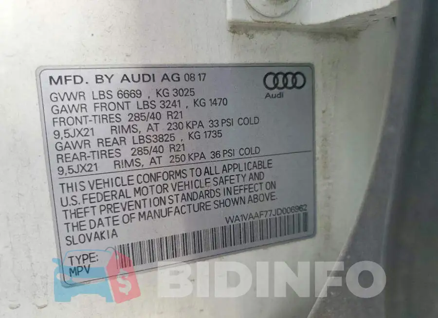WA1VAAF77JD006962 Photo# 12