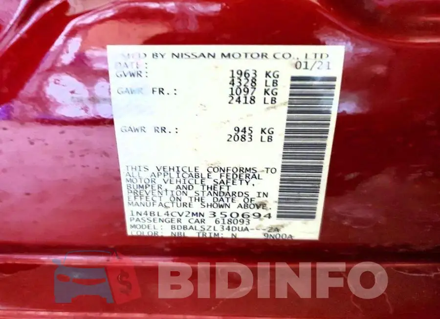 1N4BL4CV2MN350694 Photo# 13