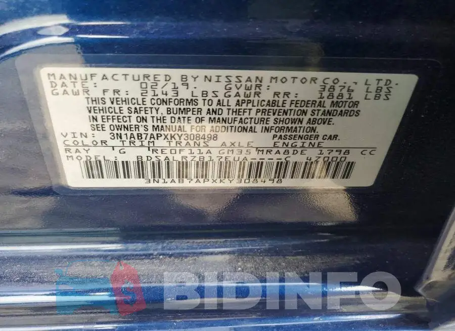 3N1AB7APXKY308498 Photo# 12