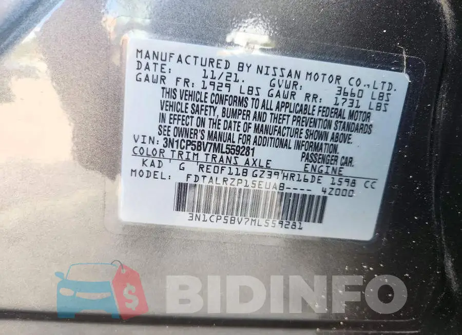 3N1CP5BV7ML559281 Photo# 14