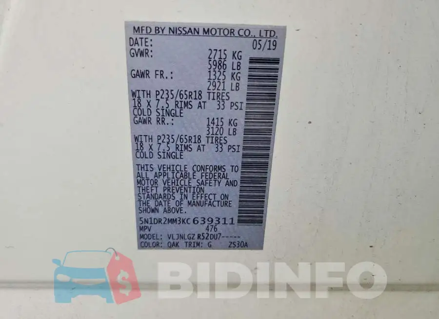 5N1DR2MM3KC639311 Photo# 13