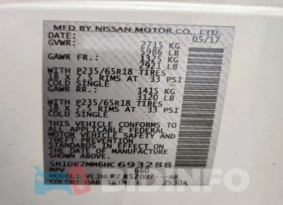 5N1DR2MM6HC693288 Photo# 13