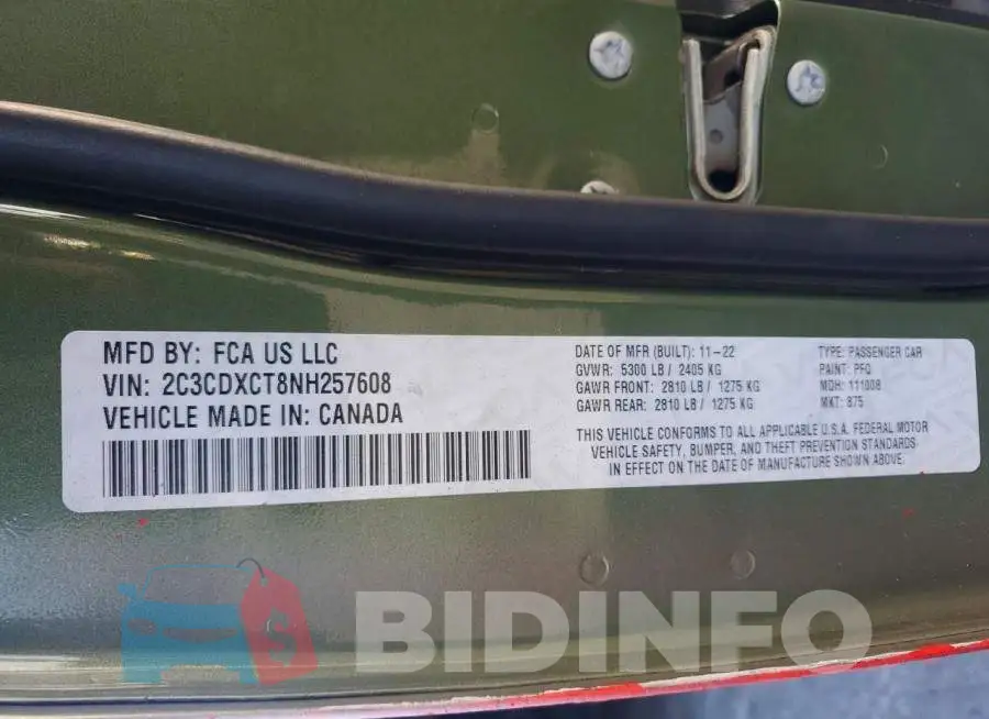 2C3CDXCT8NH257608 Photo# 13