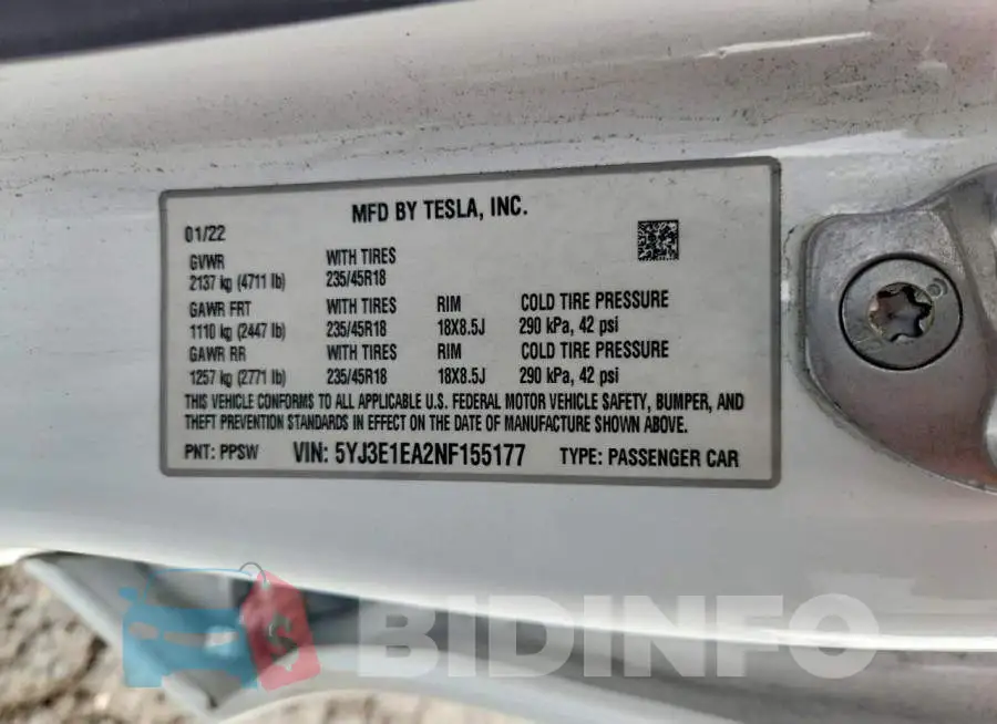 5YJ3E1EA2NF155177 Photo# 12