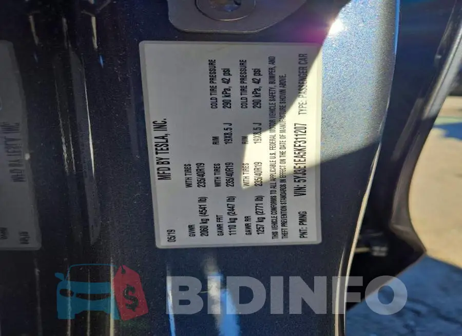 5YJ3E1EA5KF311207 Photo# 12