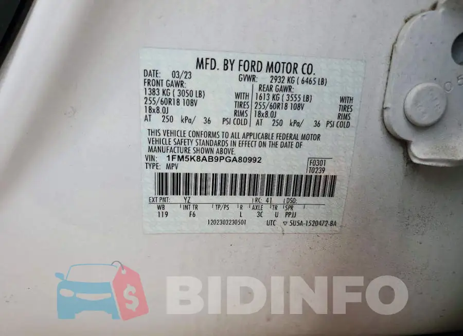 1FM5K8AB9PGA80992 Photo# 13