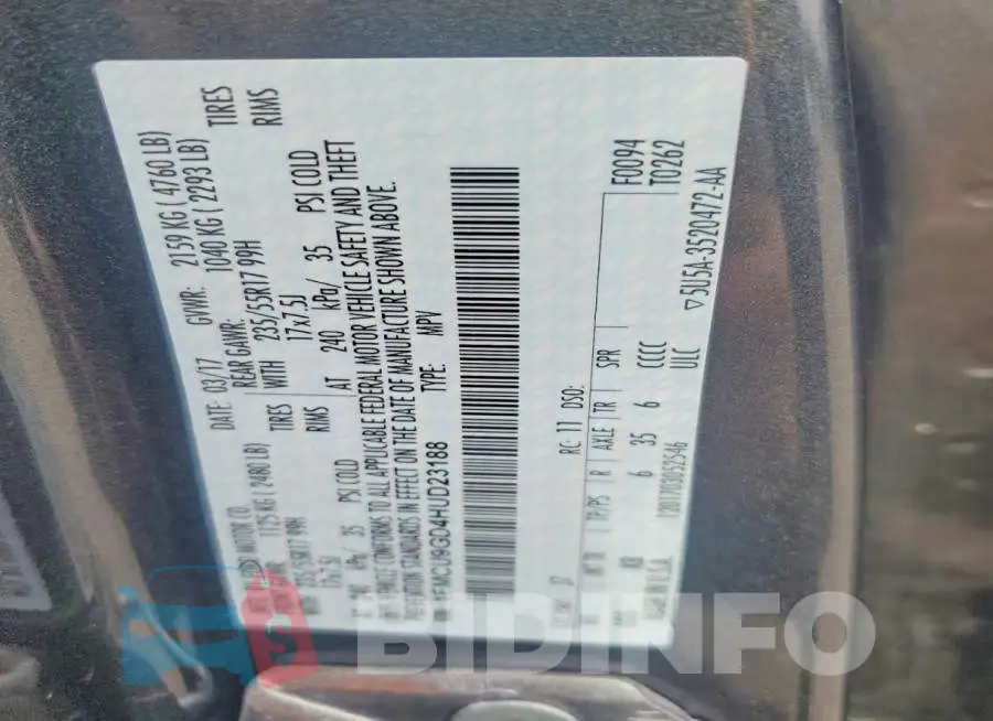 1FMCU9GD4HUD23188 Photo# 14