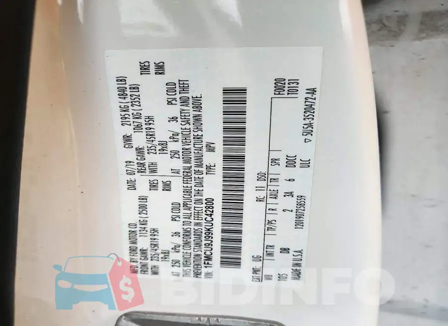 1FMCU9J99KUC42800 Photo# 12
