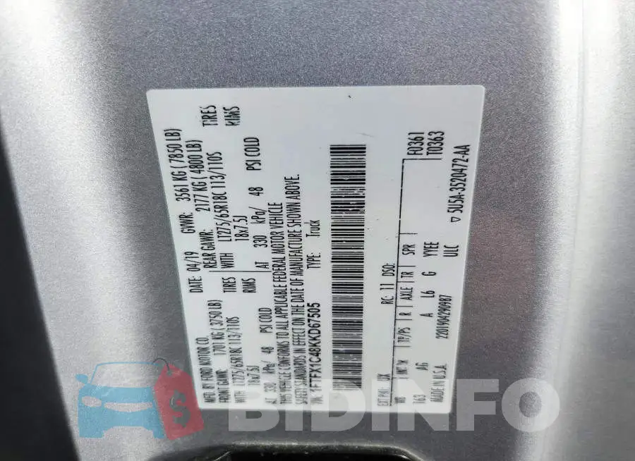 1FTFX1C48KKD67505 Photo# 12