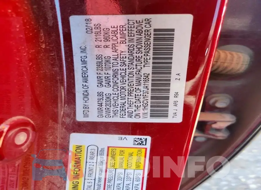 1HGCV1F37JA116542 Photo# 12