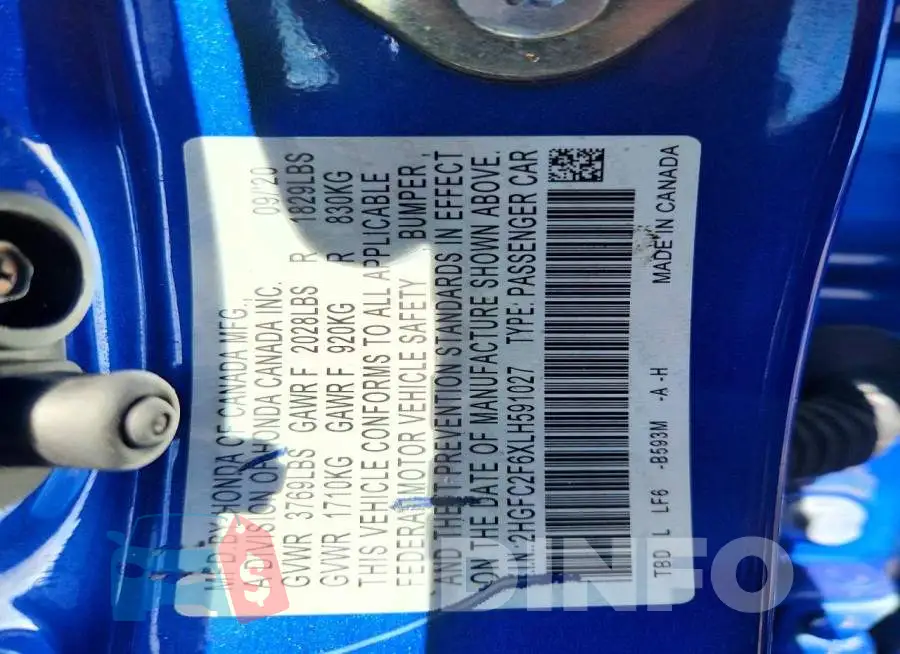2HGFC2F6XLH591027 Photo# 12