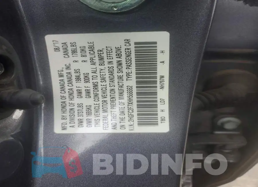 2HGFC2F7XHH566662 Photo# 12