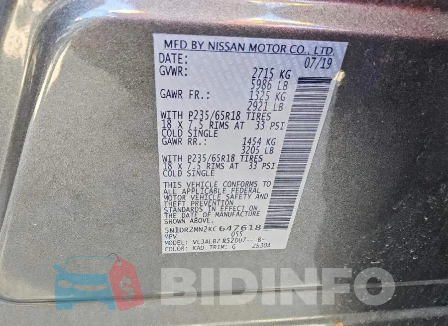 5N1DR2MN2KC647618 Photo# 14