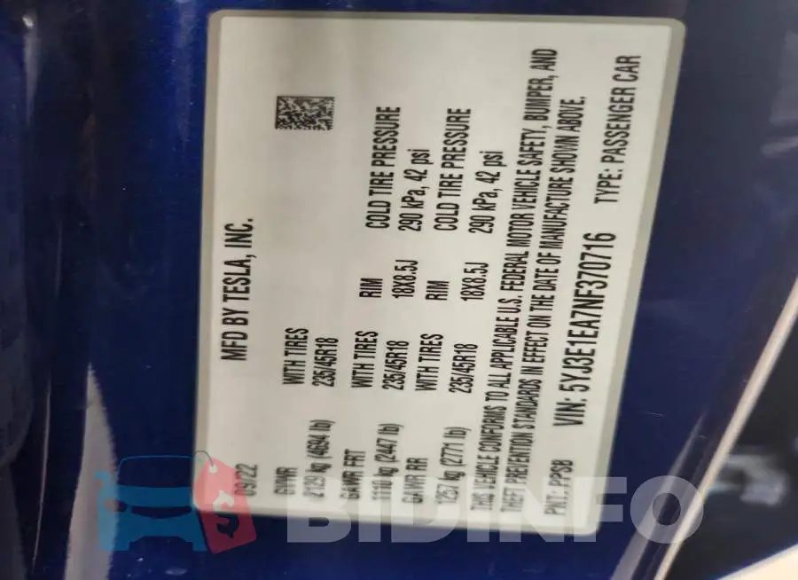5YJ3E1EA7NF370716 Photo# 12