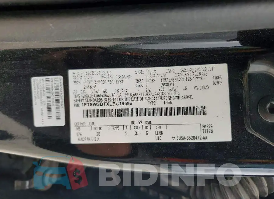 1FT8W3BTXLEC19095 Photo# 12