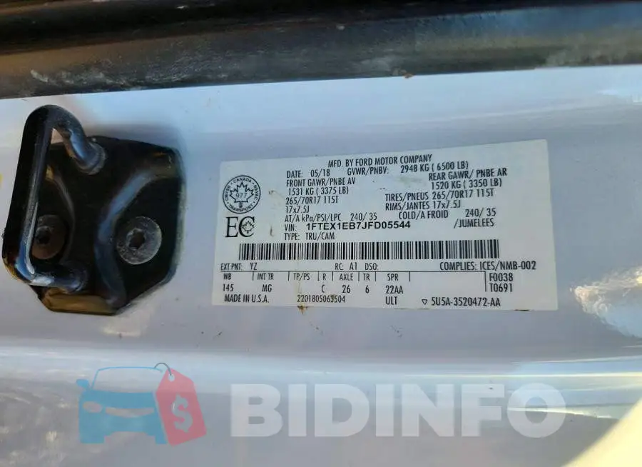 1FTEX1EB7JFD05544 Photo# 12