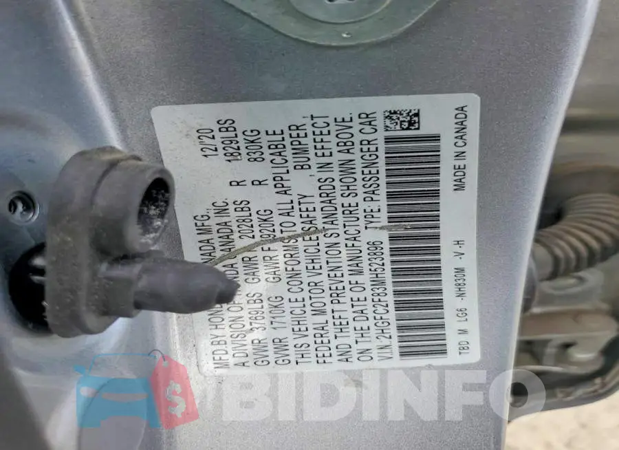 2HGFC2F83MH523896 Photo# 13