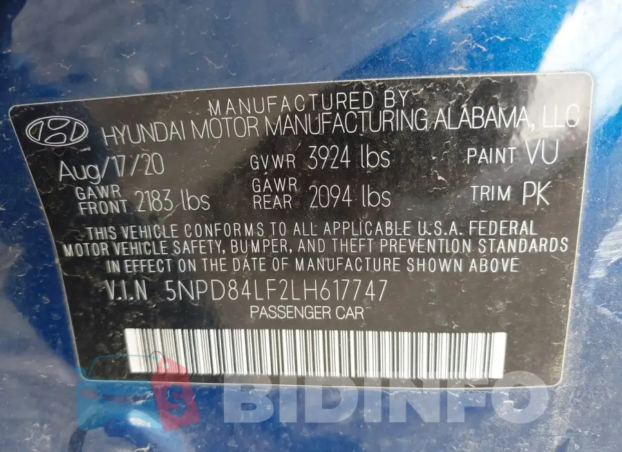 5NPD84LF2LH617747 Photo# 9