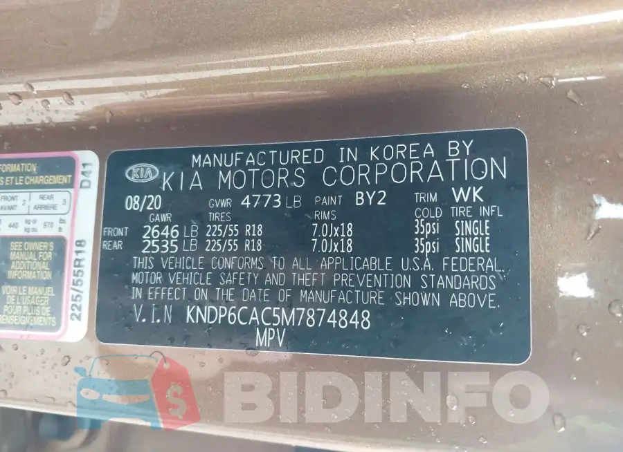 KNDP6CAC5M7874848 Photo# 9