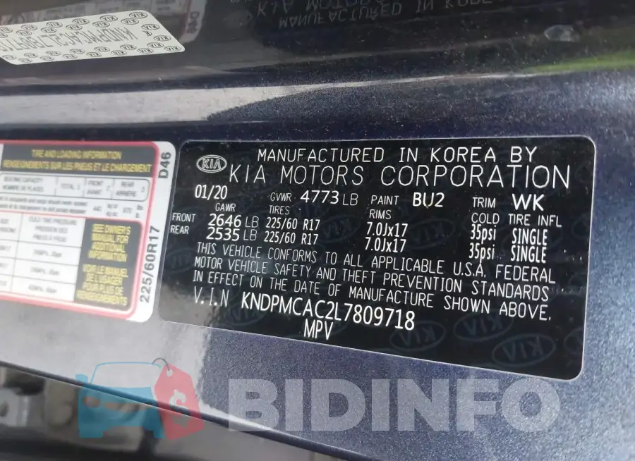 KNDPMCAC2L7809718 Photo# 9