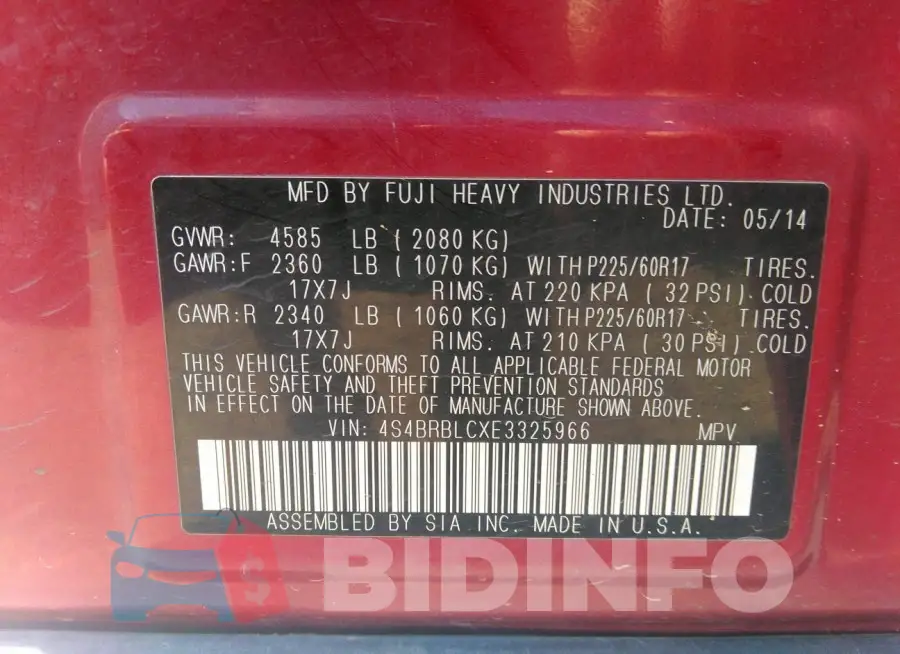 4S4BRBLCXE3325966 Photo# 9