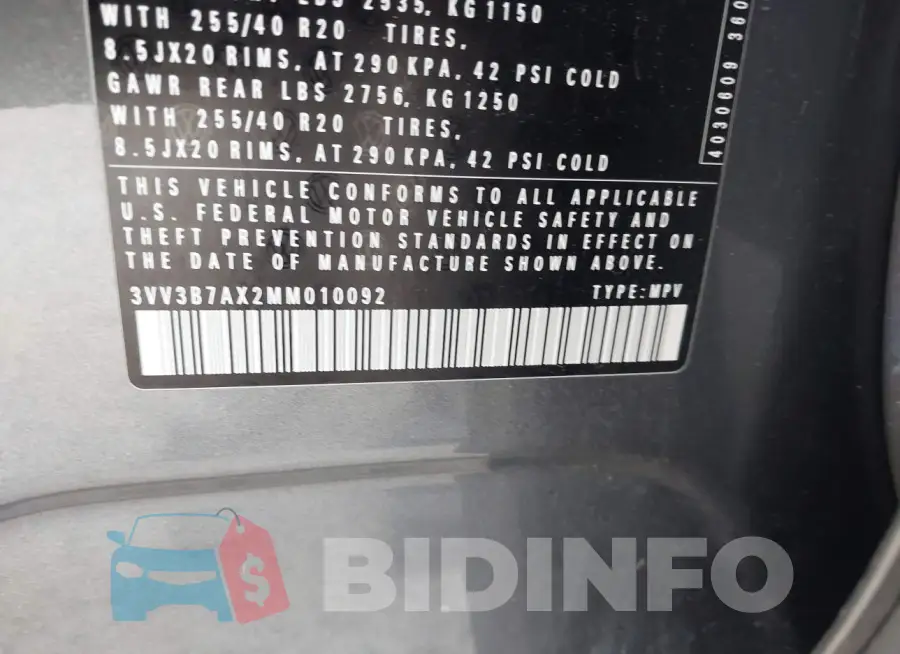 3VV3B7AX2MM010092 Photo# 9