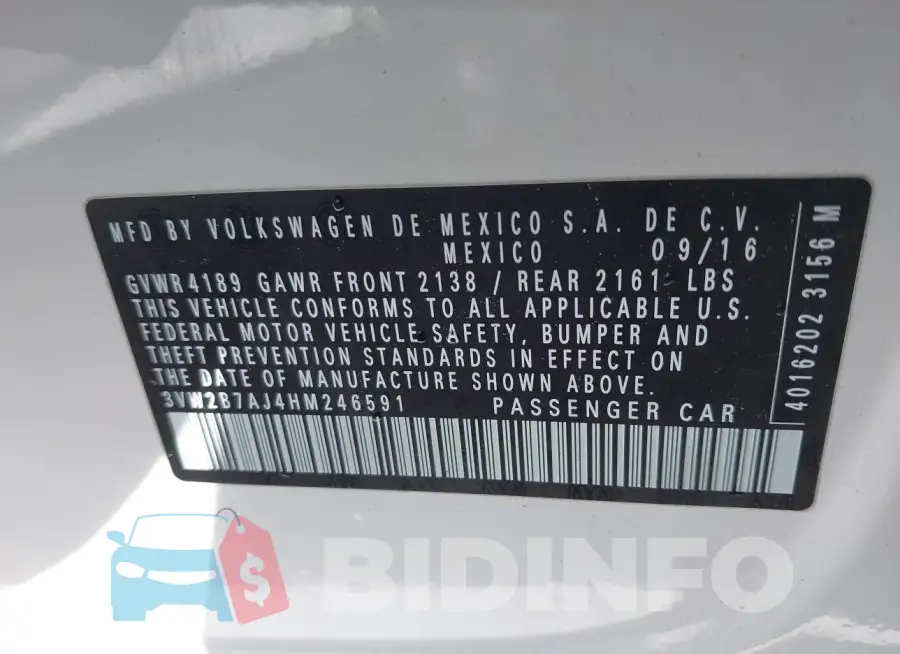 3VW2B7AJ4HM246591 Photo# 9