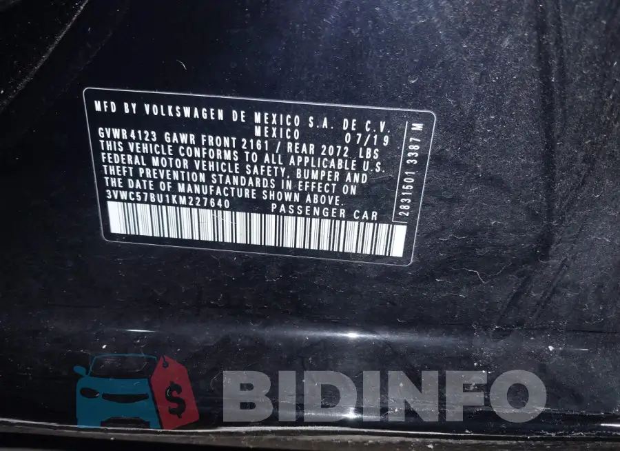 3VWC57BU1KM227640 Photo# 9