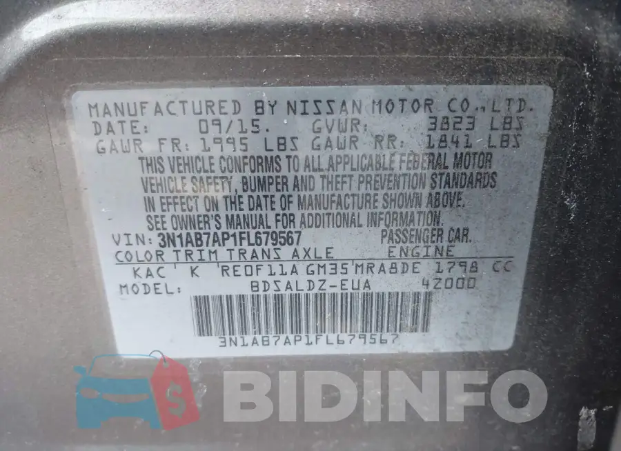 3N1AB7AP1FL679567 Photo# 9