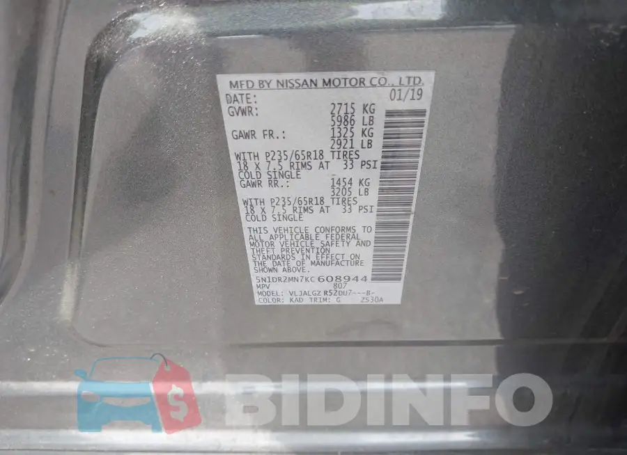 5N1DR2MN7KC608944 Photo# 9