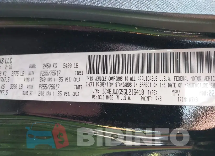 1C4BJWDG5GL216418 Photo# 9