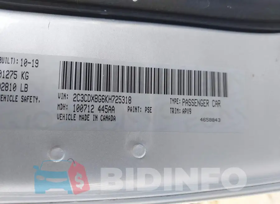 2C3CDXBG6KH725318 Photo# 9