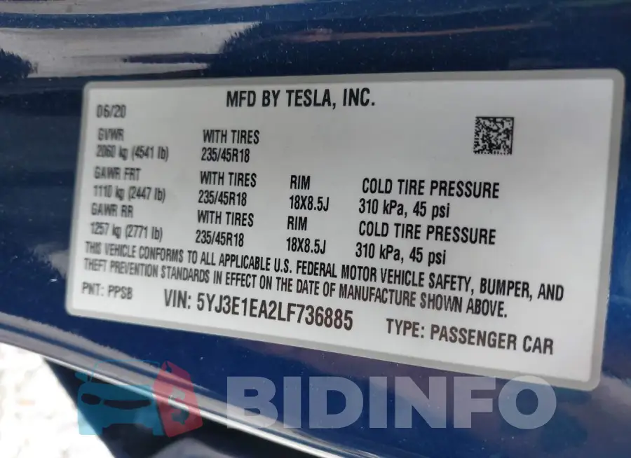 5YJ3E1EA2LF736885 Photo# 9