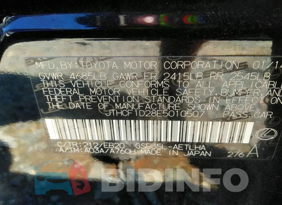 JTHCF1D28E5010507 Photo# 9