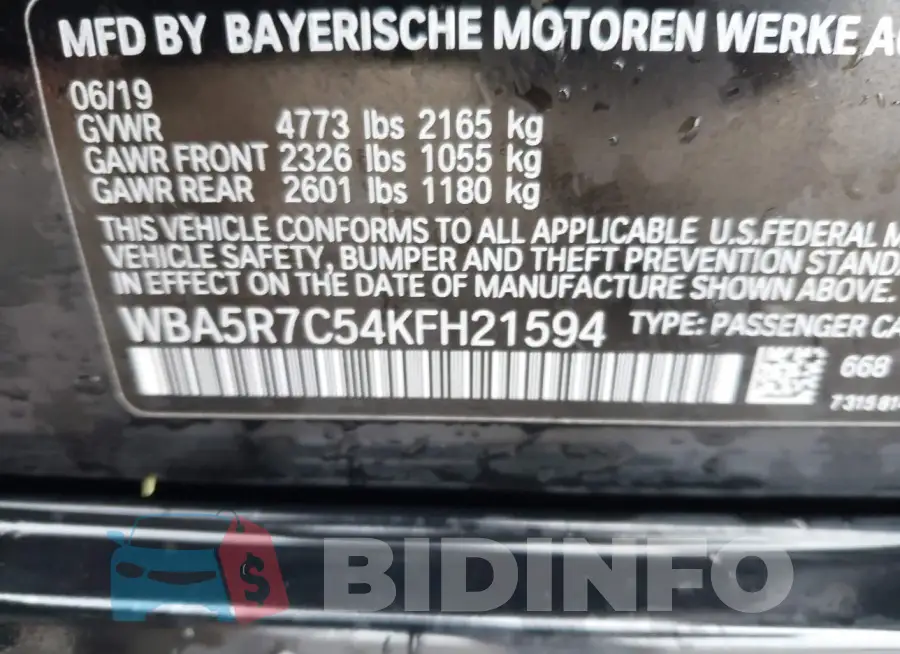 WBA5R7C54KFH21594 Photo# 9