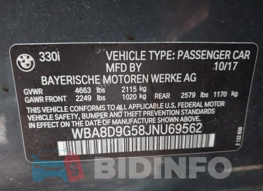 WBA8D9G58JNU69562 Photo# 9