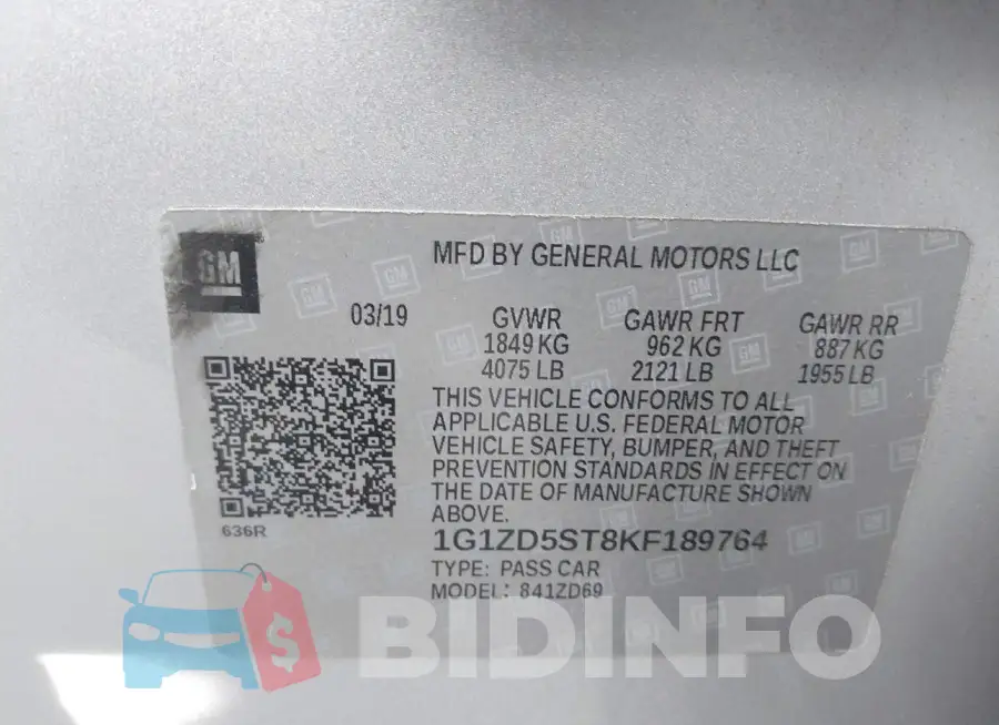 1G1ZD5ST8KF189764 Photo# 9