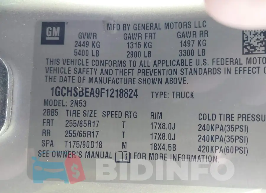1GCHSBEA9F1218824 Photo# 9
