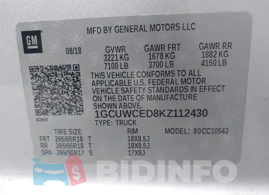 1GCUWCED8KZ112430 Photo# 9