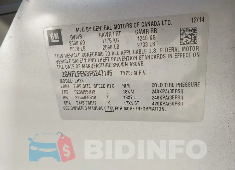 2GNFLFEK3F6247146 Photo# 9