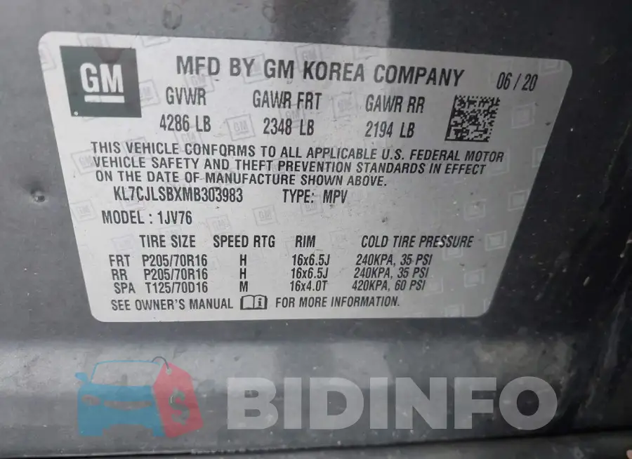 KL7CJLSBXMB303983 Photo# 9