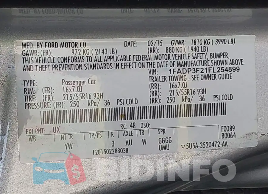 1FADP3F21FL254899 Photo# 9