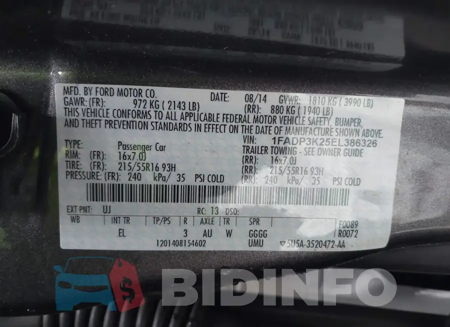 1FADP3K25EL386326 Photo# 9