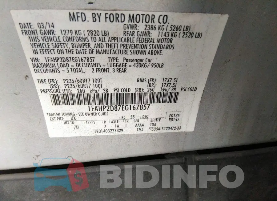 1FAHP2D87EG167857 Photo# 9