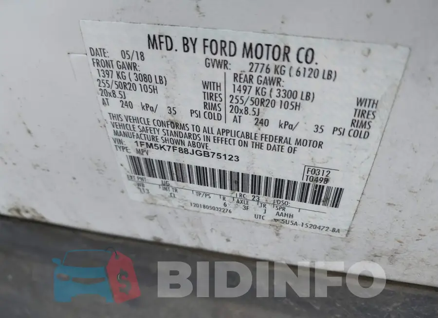 1FM5K7F88JGB75123 Photo# 9